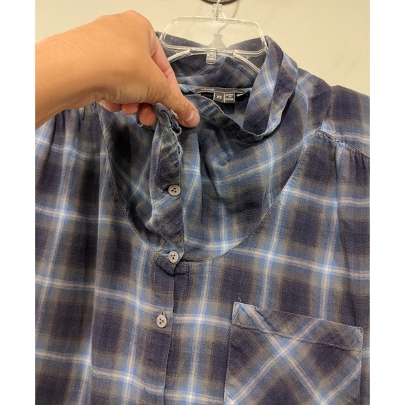Vince Roll Tab Sleeve Plaid Cotton Cowl Neck Pocket Tunic Top XS - Picture 4 of 8